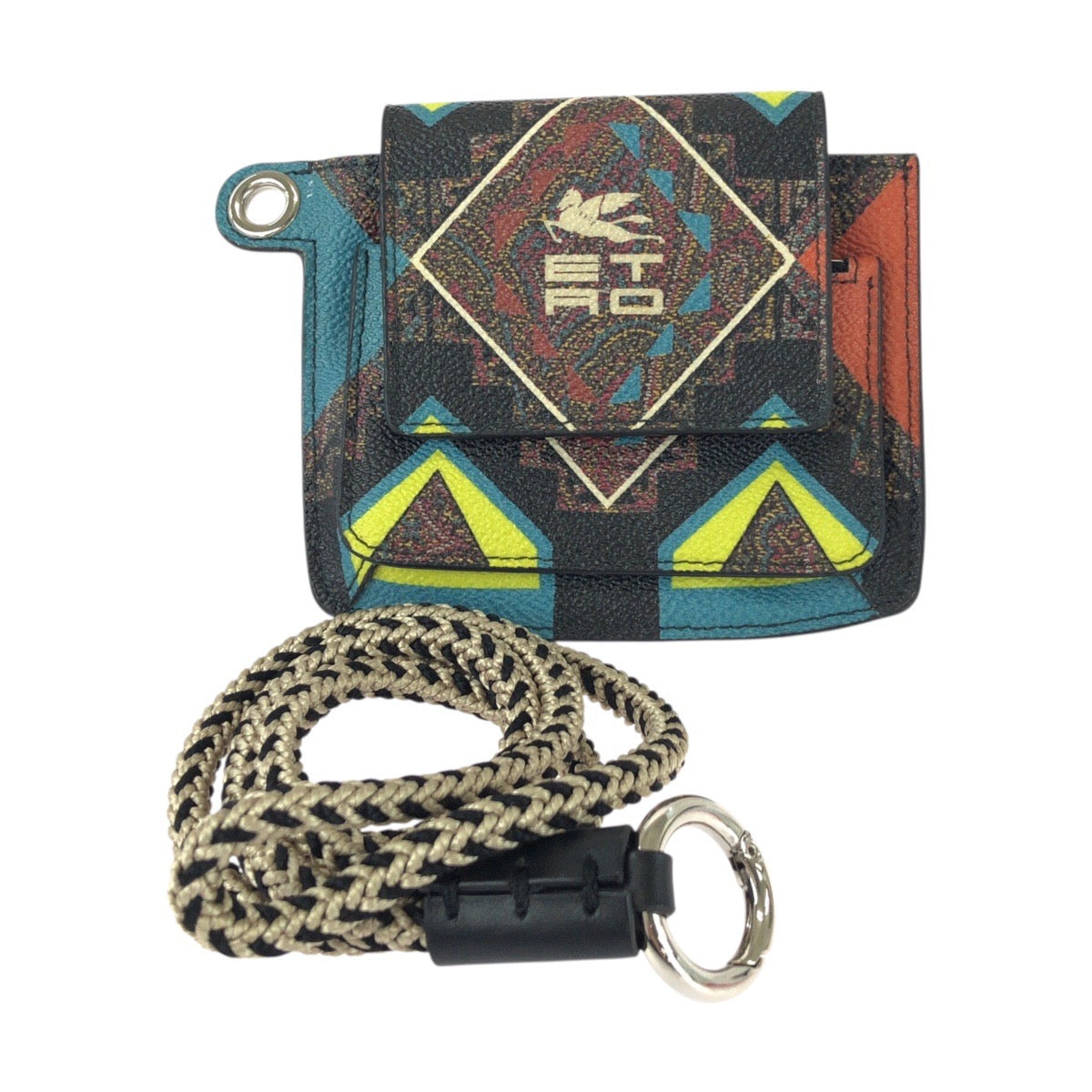 25554
ETRO エトロ ペイズリー ペガサス マルチカラー シルバー金具 PVC / レザー コインケース ネックウォレット ミニポシェット メンズ A21