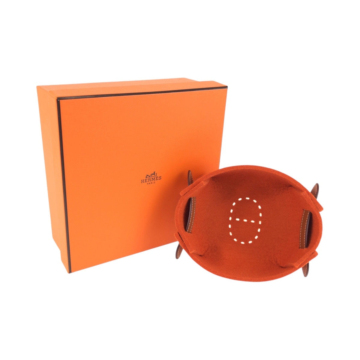 25556
HERMES エルメス ヴィド ポッシュ パスパス MM オレンジ ブラウン フェルト / レザー トレー 小物入れ アクセサリー入れ X刻印 レディース A21
