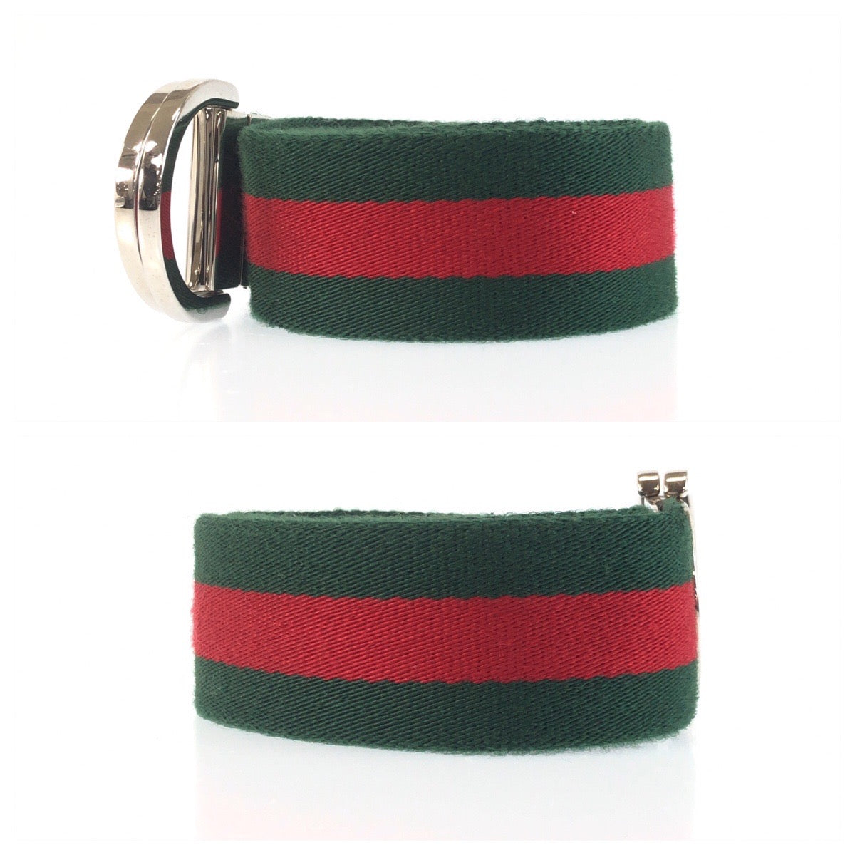 25559
GUCCI グッチ シェリーライン 85cm/34inc グリーン レッド シルバー金具 コットン 189812 ベルト メンズ ABP30