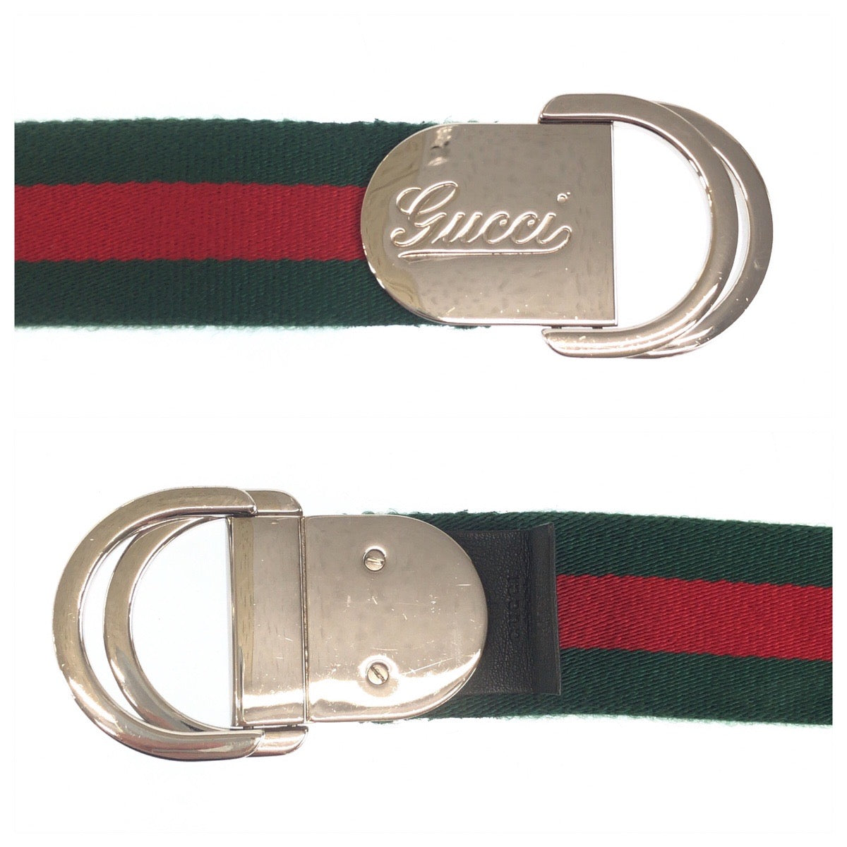 25559
GUCCI グッチ シェリーライン 85cm/34inc グリーン レッド シルバー金具 コットン 189812 ベルト メンズ ABP30