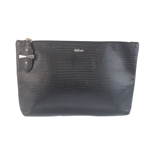 25564
Alexander McQueen アレキサンダーマックイーン 型押し ブラック 黒 シルバー金具 レザー クラッチバッグ セカンドバッグ メンズ ABP22