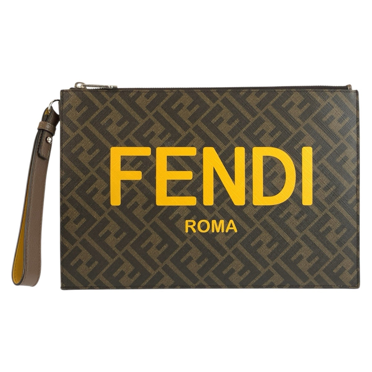 25568
FENDI フェンディ ズッカ フラットスリムクラッチ ブラウン イエロー PVC 7N0126 クラッチバッグ セカンドバッグ メンズ A49