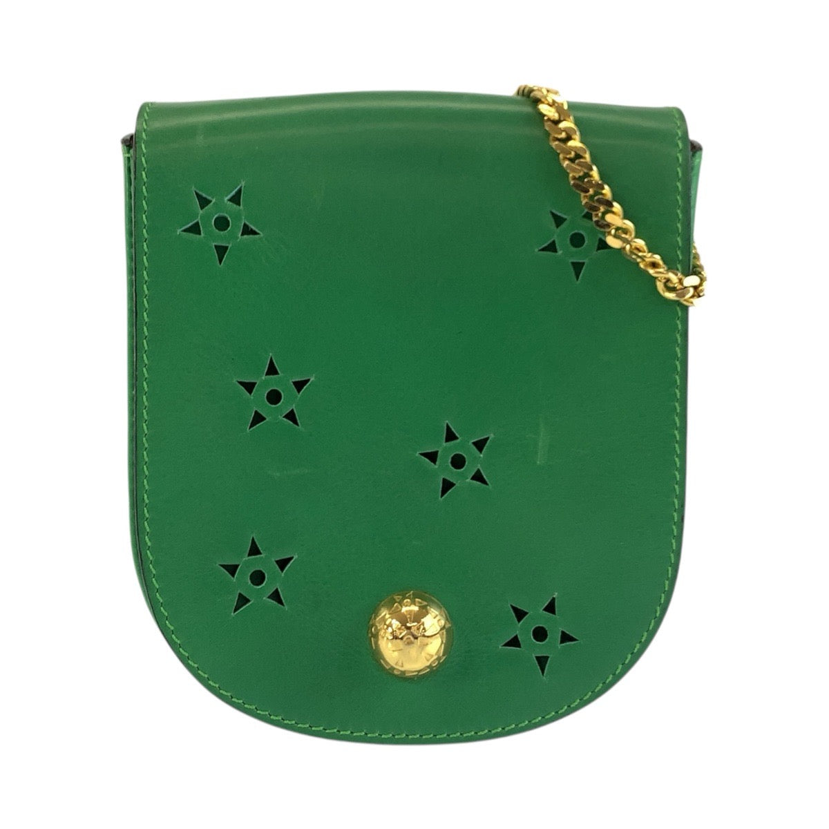 25570
CELINE セリーヌ ヴィンテージ スターボール カットアウト グリーン ゴールド金具 レザー M10 ショルダーバッグ ポシェット レディース ABP49