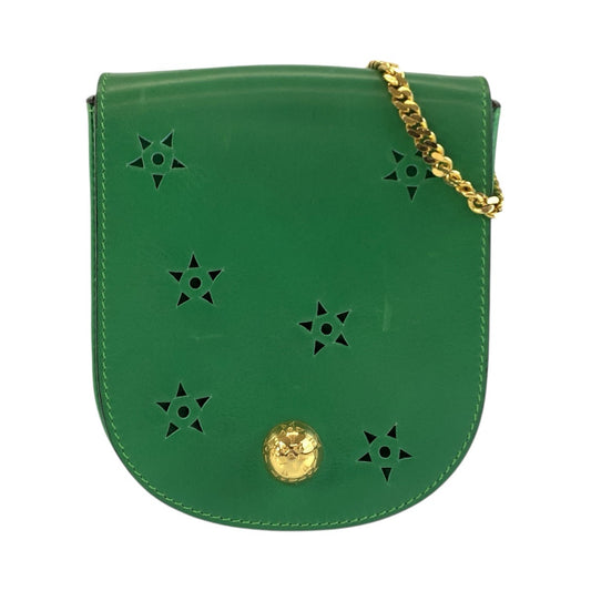 25570
CELINE セリーヌ ヴィンテージ スターボール カットアウト グリーン ゴールド金具 レザー M10 ショルダーバッグ ポシェット レディース ABP49