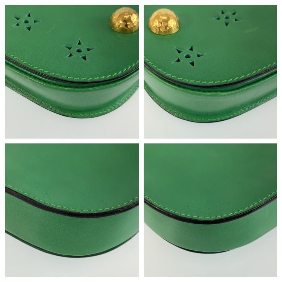 25570
CELINE セリーヌ ヴィンテージ スターボール カットアウト グリーン ゴールド金具 レザー M10 ショルダーバッグ ポシェット レディース ABP49