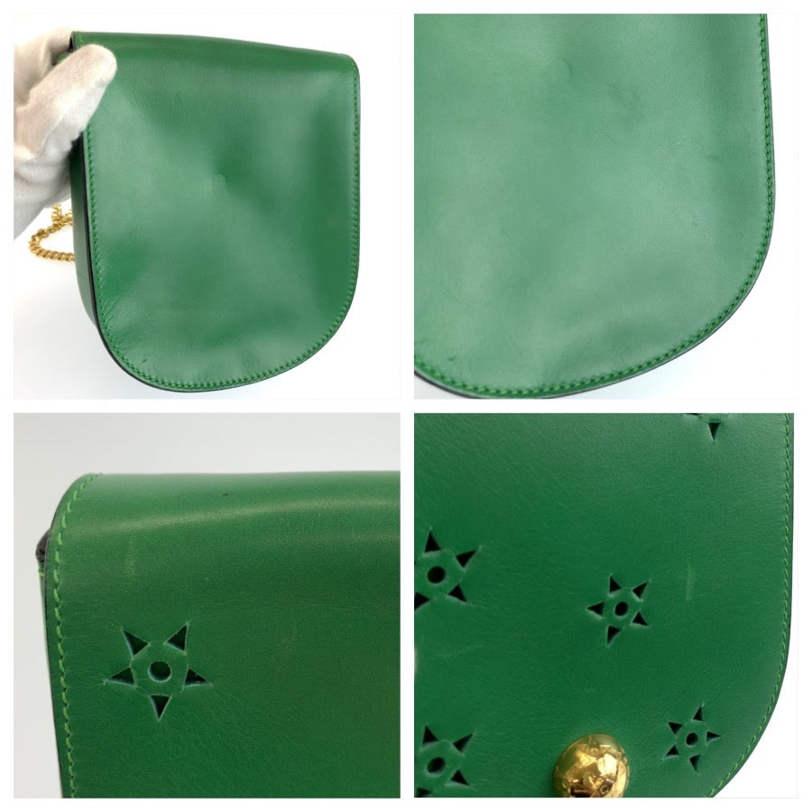 25570
CELINE セリーヌ ヴィンテージ スターボール カットアウト グリーン ゴールド金具 レザー M10 ショルダーバッグ ポシェット レディース ABP49