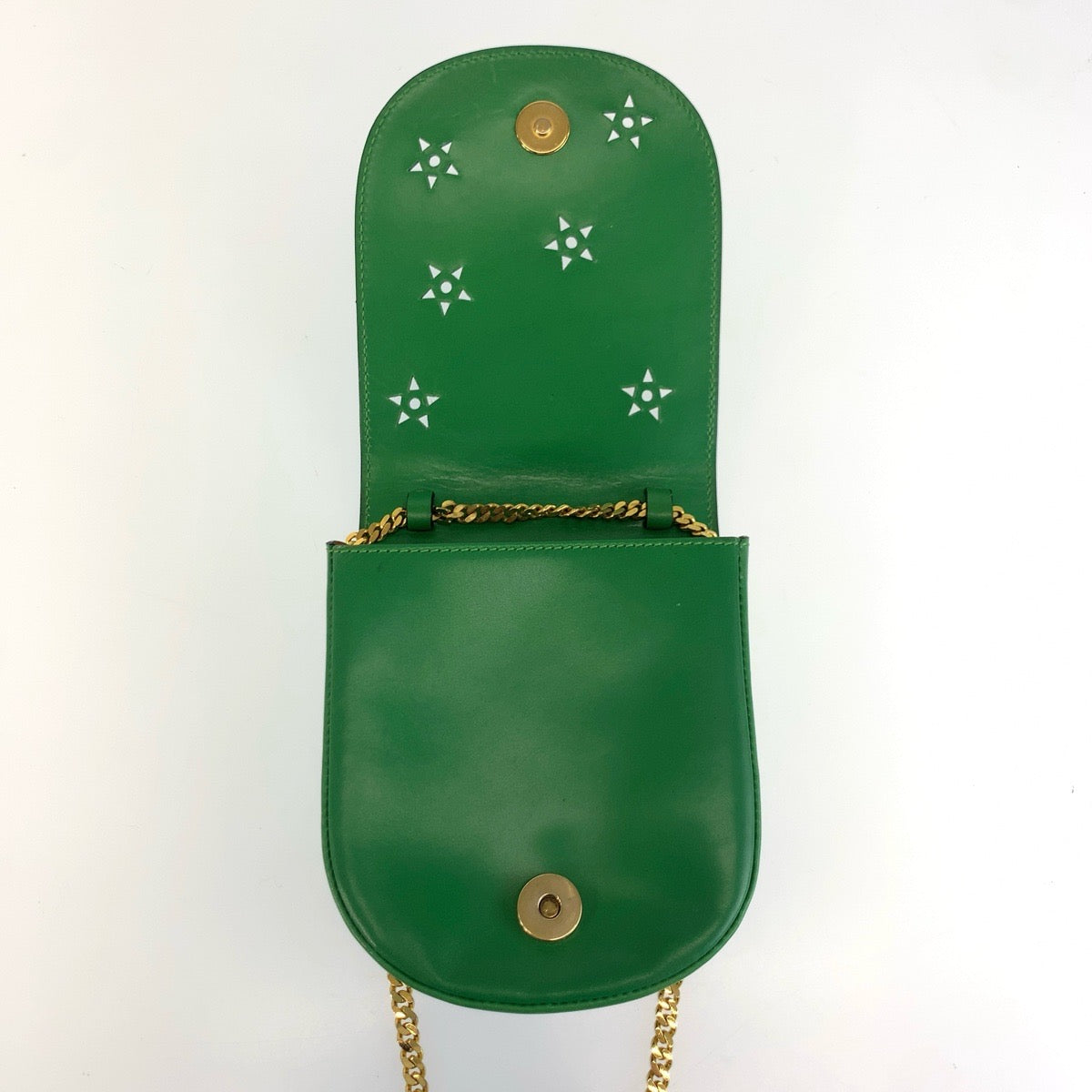 25570
CELINE セリーヌ ヴィンテージ スターボール カットアウト グリーン ゴールド金具 レザー M10 ショルダーバッグ ポシェット レディース ABP49