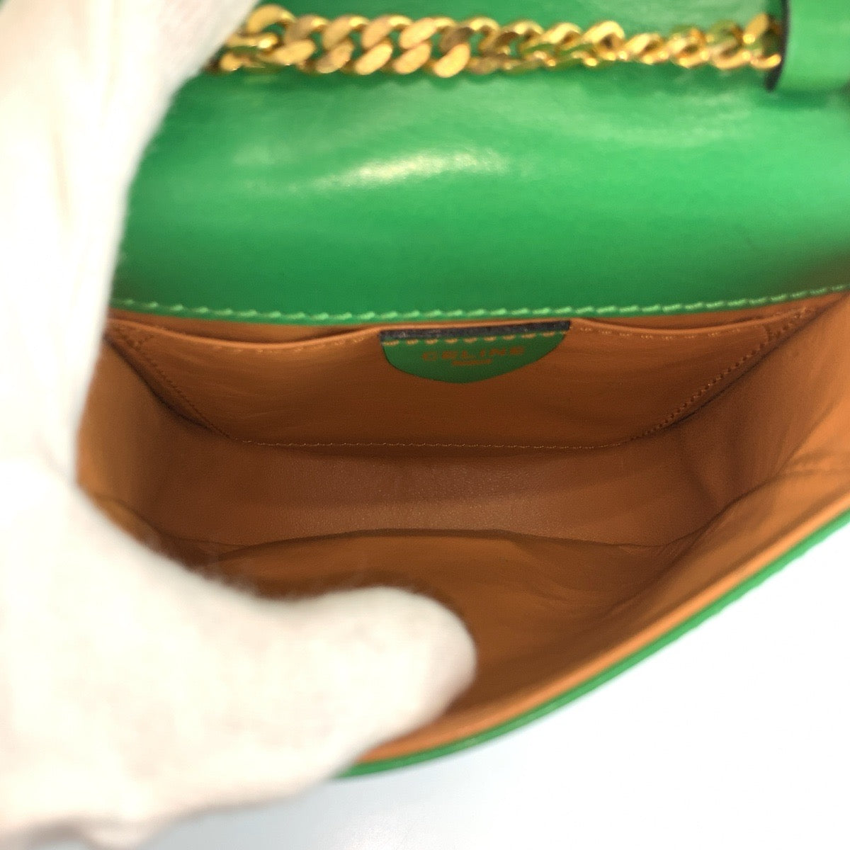 25570
CELINE セリーヌ ヴィンテージ スターボール カットアウト グリーン ゴールド金具 レザー M10 ショルダーバッグ ポシェット レディース ABP49