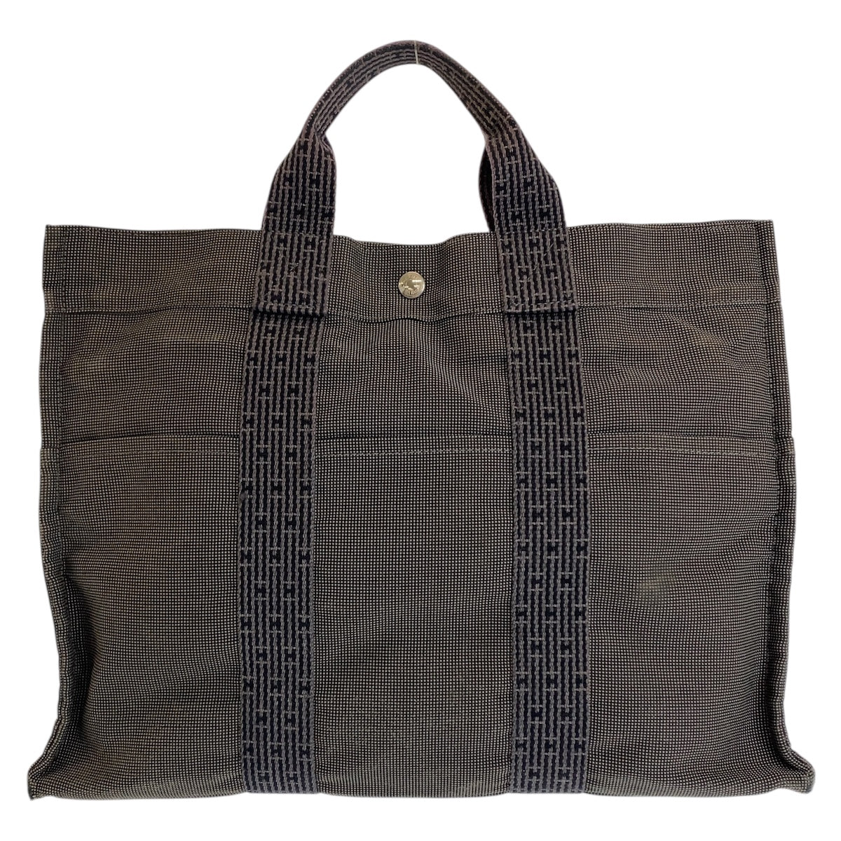 25582
HERMES エルメス エールラインMM グレー シルバー金具 キャンバス トートバッグ ハンドバッグ メンズ AB21