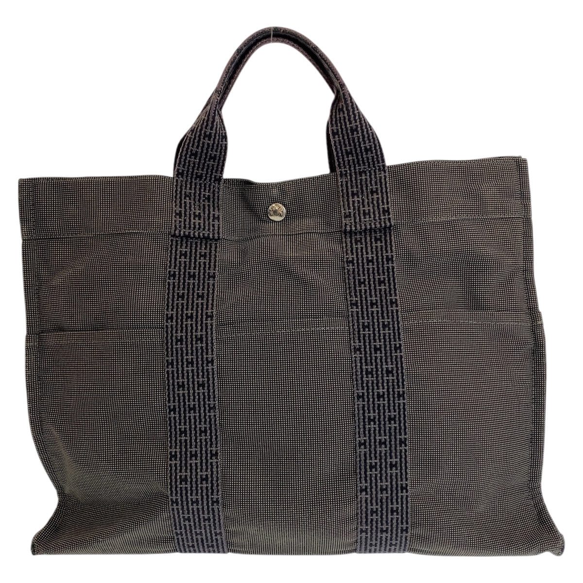 25582
HERMES エルメス エールラインMM グレー シルバー金具 キャンバス トートバッグ ハンドバッグ メンズ AB21