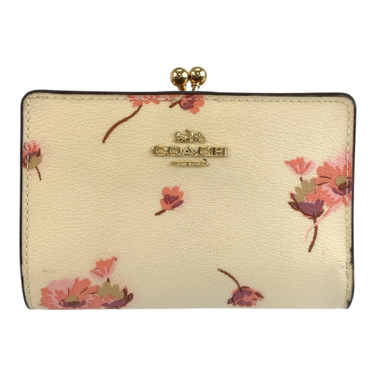 25593
COACH コーチ フローラル キスロック アイボリー ピンク ゴールド金具 PVC C8737 折り財布 コンパクトウォレット レディース ABP1