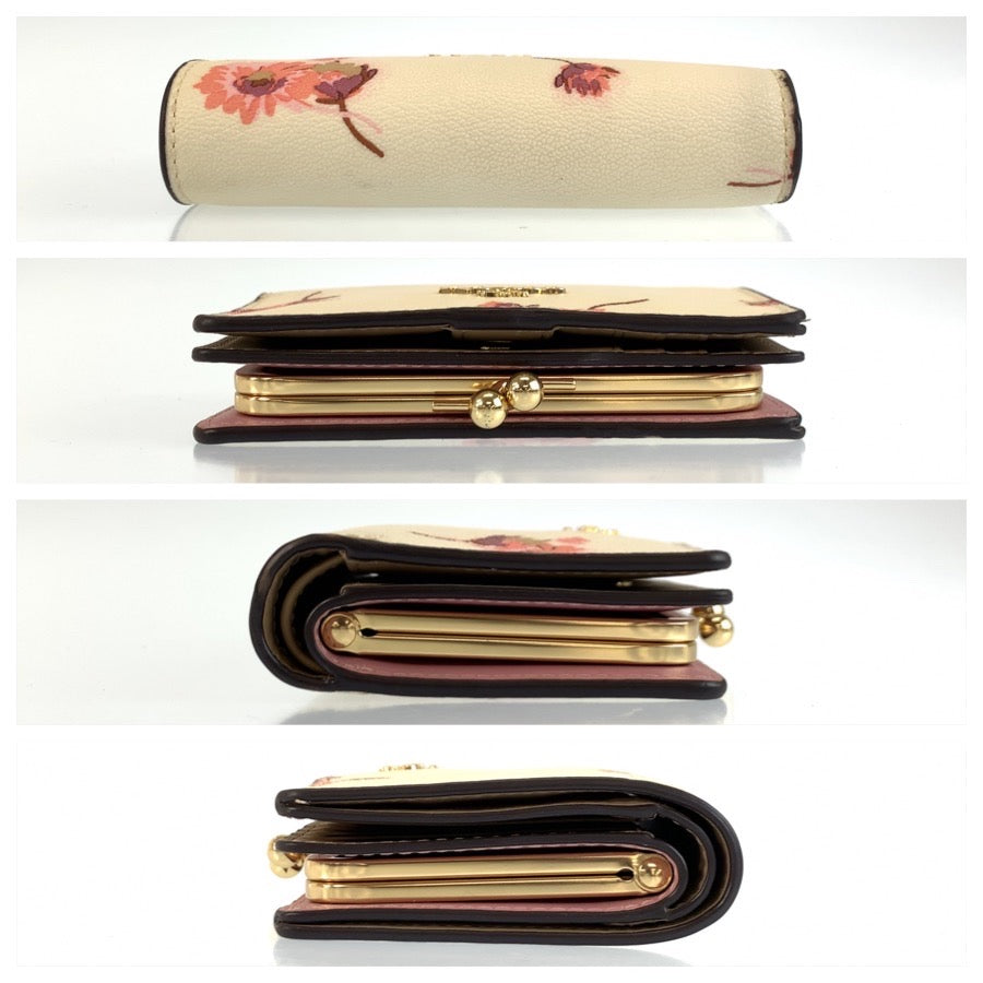 25593
COACH コーチ フローラル キスロック アイボリー ピンク ゴールド金具 PVC C8737 折り財布 コンパクトウォレット レディース ABP1