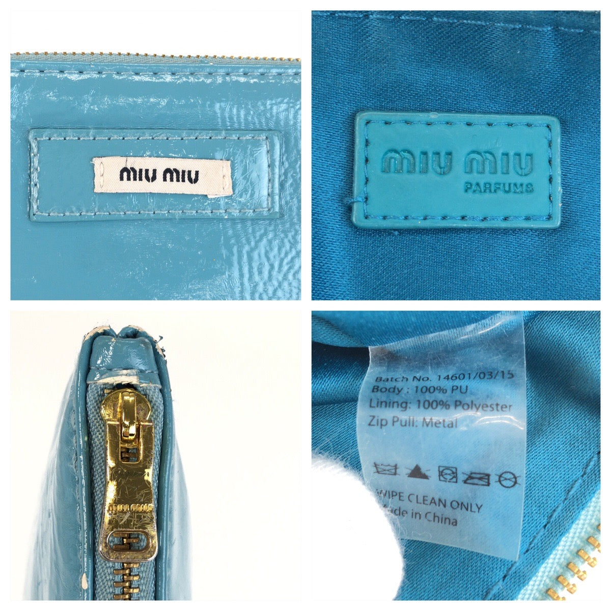 25595
MIUMIU ミュウミュウ ブルー ライトブルー ゴールド金具 ポリウレタン ポーチ メイクポーチ レディース AB1