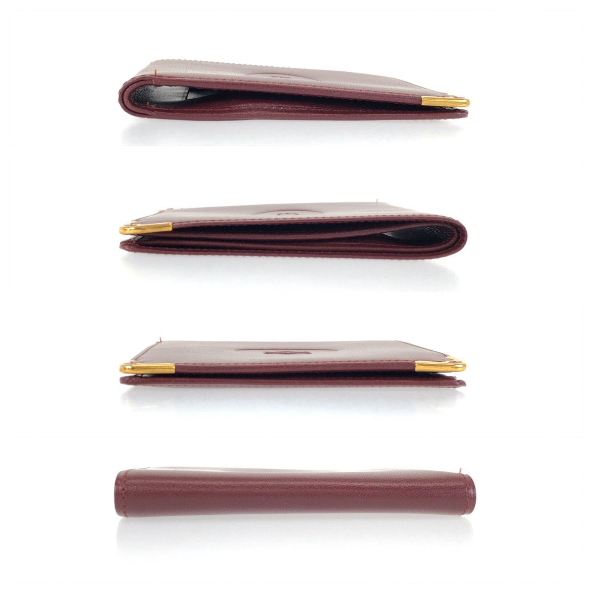25596
CARTIER カルティエ マストライン ワインレッド ゴールド金具 レザー 札入れ コンパクトウォレット メンズ A10