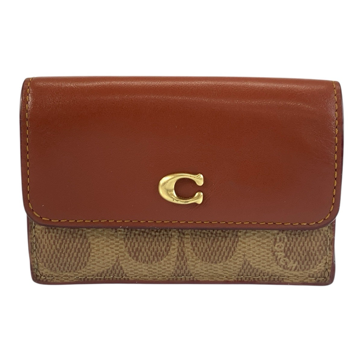 25597
COACH コーチ シグネチャー ミニ トライフォールド ブラウン ゴールド金具 PVC / レザー CM438 折り財布 コンパクトウォレット レディース ABP5