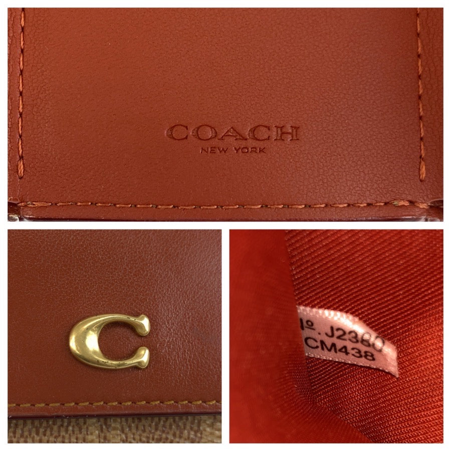 25597
COACH コーチ シグネチャー ミニ トライフォールド ブラウン ゴールド金具 PVC / レザー CM438 折り財布 コンパクトウォレット レディース ABP5