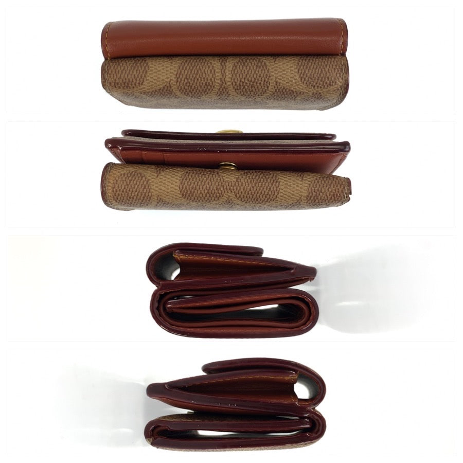 25597
COACH コーチ シグネチャー ミニ トライフォールド ブラウン ゴールド金具 PVC / レザー CM438 折り財布 コンパクトウォレット レディース ABP5