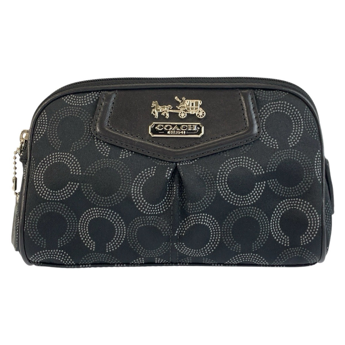 25598
COACH コーチ オプアート ブラック 黒 シルバー金具 ナイロン ポーチ メイクポーチ レディース A1