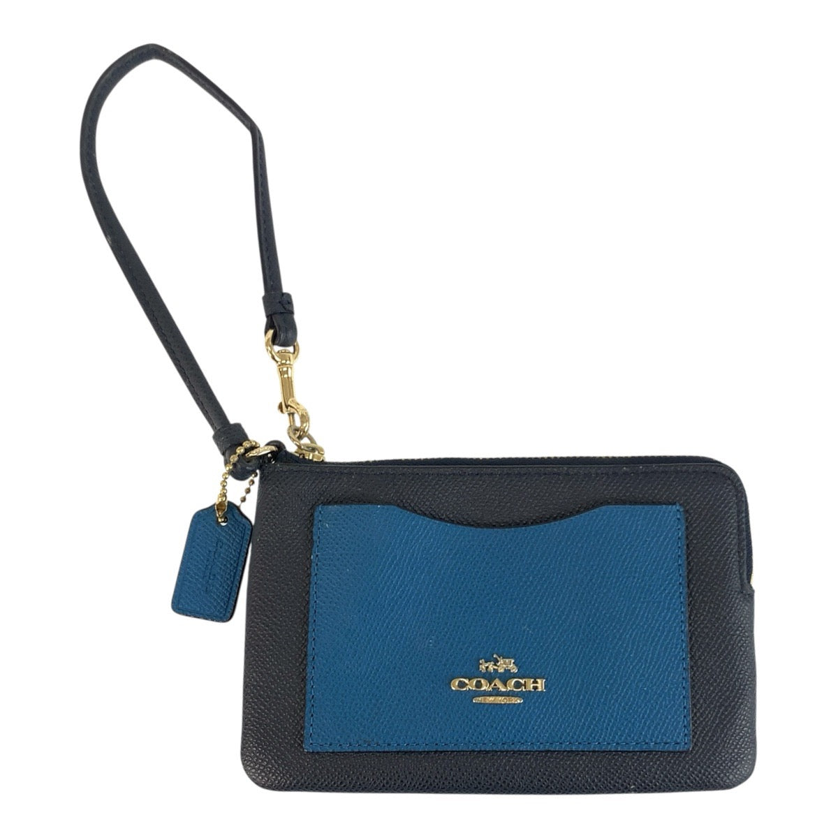 25599
COACH コーチ ブルー ネイビー ゴールド金具 レザー 65141 リストレットポーチ コインケース レディース ABP1