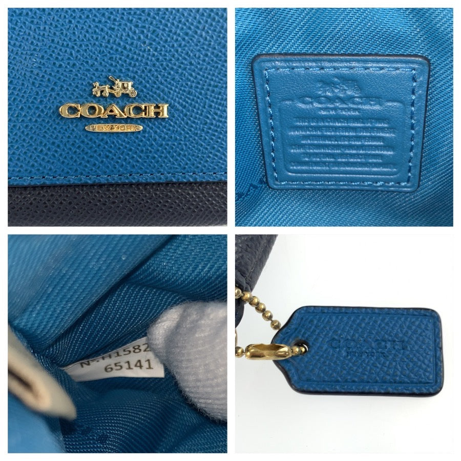 25599
COACH コーチ ブルー ネイビー ゴールド金具 レザー 65141 リストレットポーチ コインケース レディース ABP1