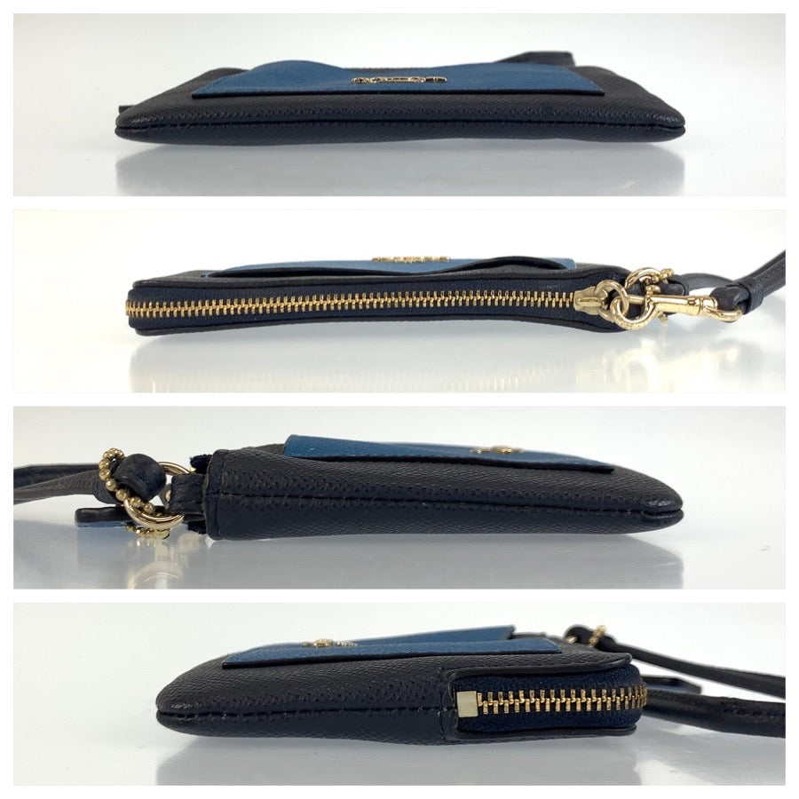 25599
COACH コーチ ブルー ネイビー ゴールド金具 レザー 65141 リストレットポーチ コインケース レディース ABP1