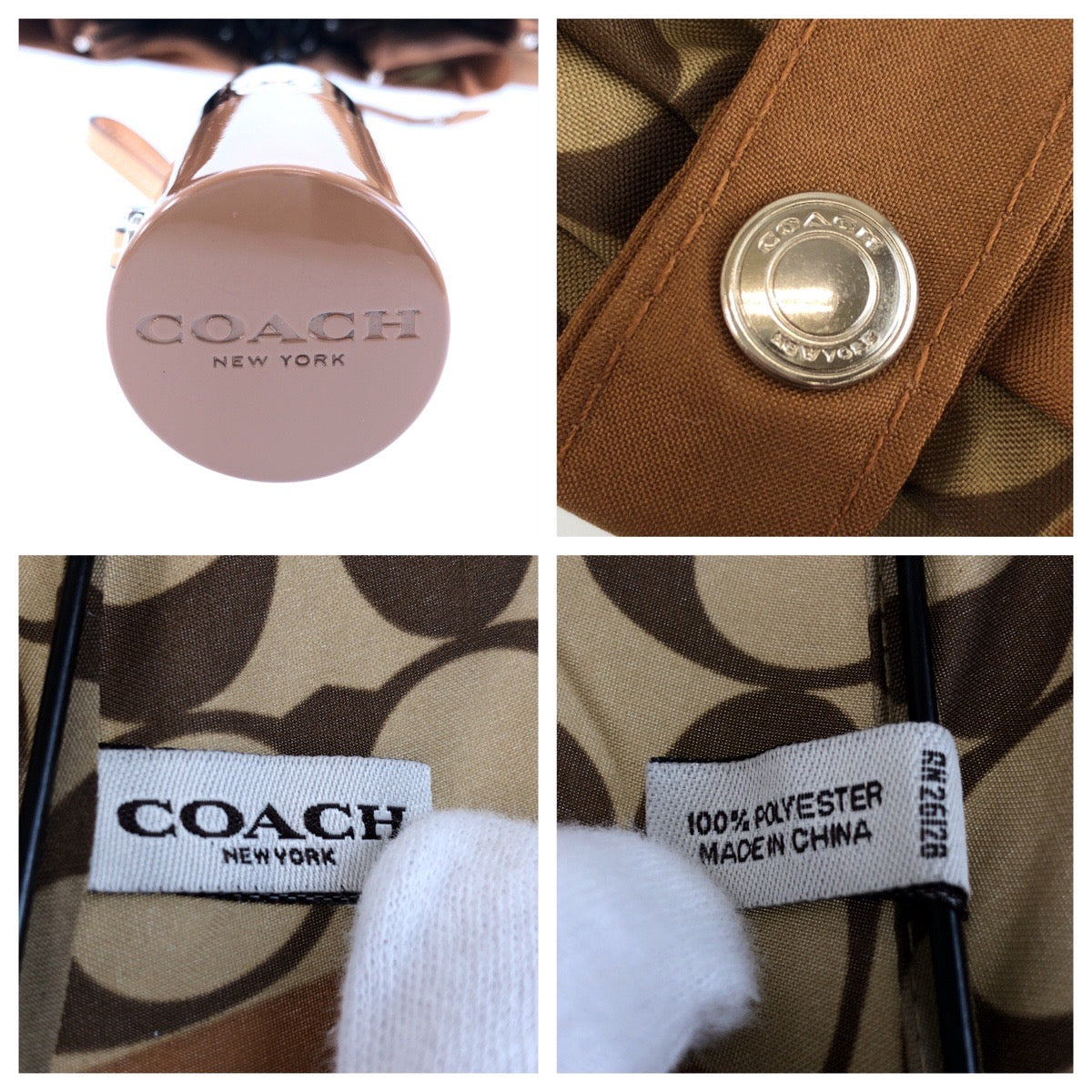 25601
COACH コーチ シグネクチャー ベージュ ブラウン ポリエステル 傘 折り畳み傘 自動開閉 レディース SA7