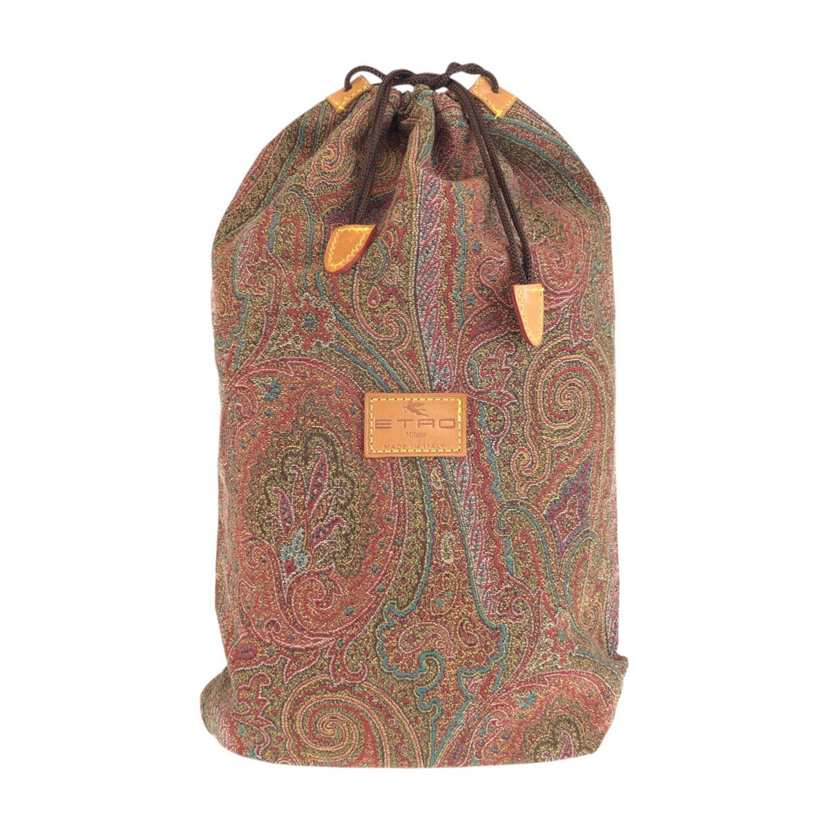 25610
ETRO エトロ ペイズリー柄 ブラウン マルチカラー キャンバス ポーチ 小物入れ 巾着 男女兼用 レディース A5
