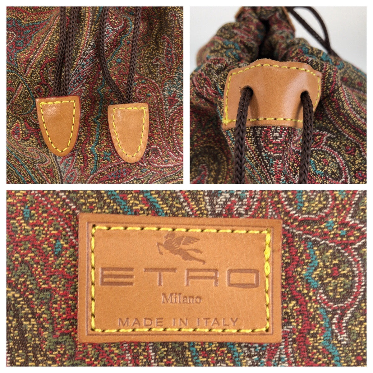 25610
ETRO エトロ ペイズリー柄 ブラウン マルチカラー キャンバス ポーチ 小物入れ 巾着 男女兼用 レディース A5
