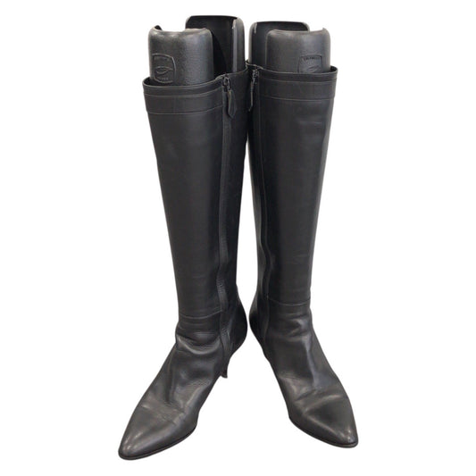 25626
HERMES エルメス サイズ35 1/2 ノワール ブラック シルバー金具 レザー ブーツ ロングブーツ S刻印 レディース ABP56