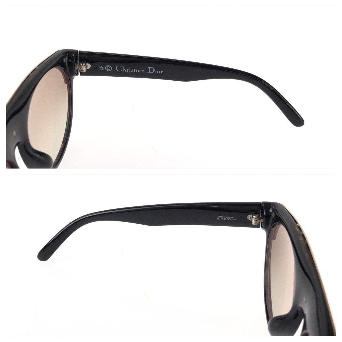 25627
Christian Dior クリスチャンディオール ヴィンテージ ブラック ゴールド プラスチック 2437A 80 サングラス フレームのみ ティアドロップ レディース ABP16