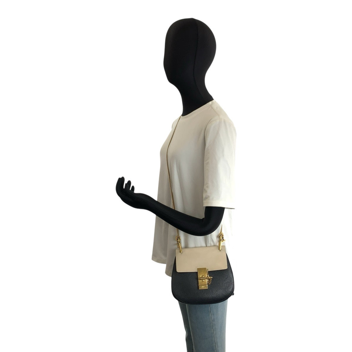 25629
Chloe クロエ ドリュー ブラック ベージュ ゴールド金具 レザー チェーンショルダーバッグ ポシェット レディース AB30