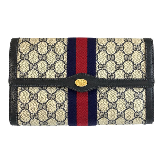 25631
GUCCI グッチ ヴィンテージ シェリーライン グレー ネイビー GGスプリームキャンバス / レザー 41 014 3087 25 クラッチバッグ セカンドバッグ 男女兼用 レディース AB24