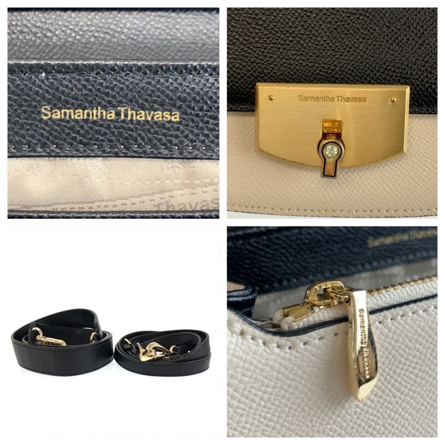 25632
Samantha Thavasa サマンサタバサ ロレッタ ブラック ホワイト ゴールド金具 レザー ハンドバッグ ショルダーバッグ 2way レディース A16