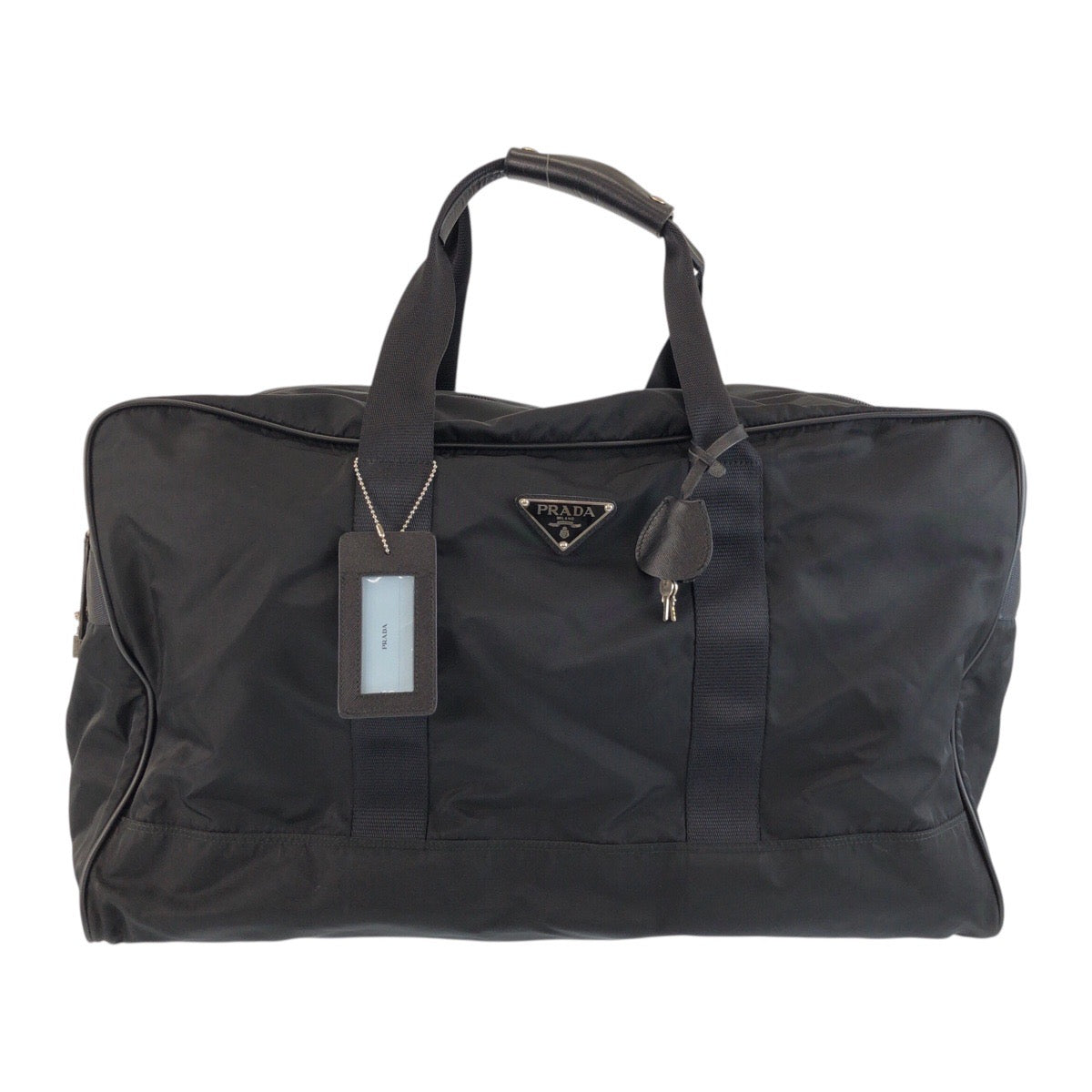 25633
PRADA プラダ テスート 三角ロゴプレート ブラック 黒 シルバー金具 ナイロン / レザー ボストンバッグ 旅行バッグ 男女兼用 レディース ABP58
