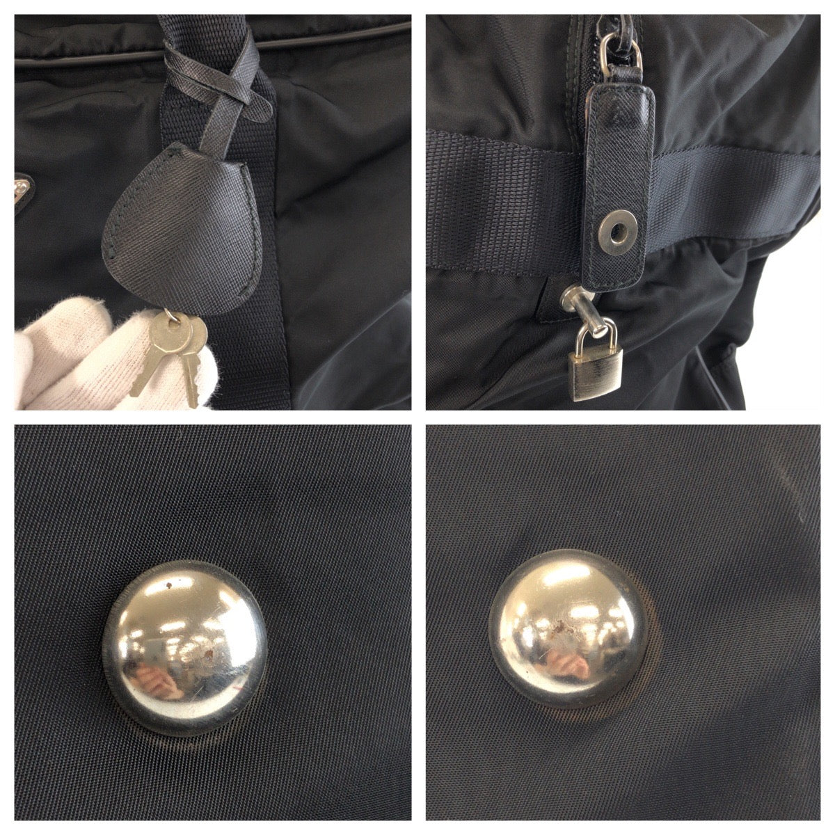 25633
PRADA プラダ テスート 三角ロゴプレート ブラック 黒 シルバー金具 ナイロン / レザー ボストンバッグ 旅行バッグ 男女兼用 レディース ABP58