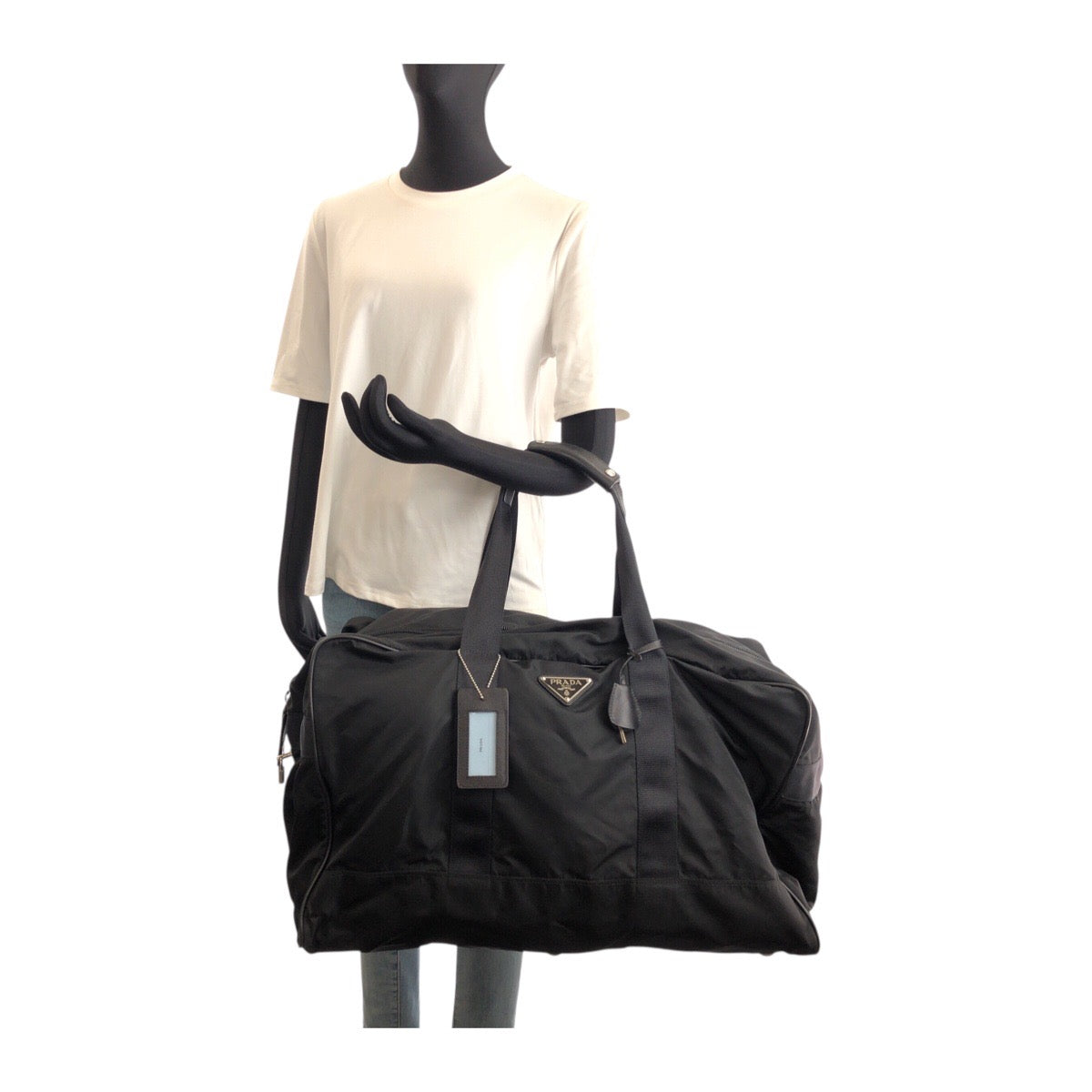 25633
PRADA プラダ テスート 三角ロゴプレート ブラック 黒 シルバー金具 ナイロン / レザー ボストンバッグ 旅行バッグ 男女兼用 レディース ABP58