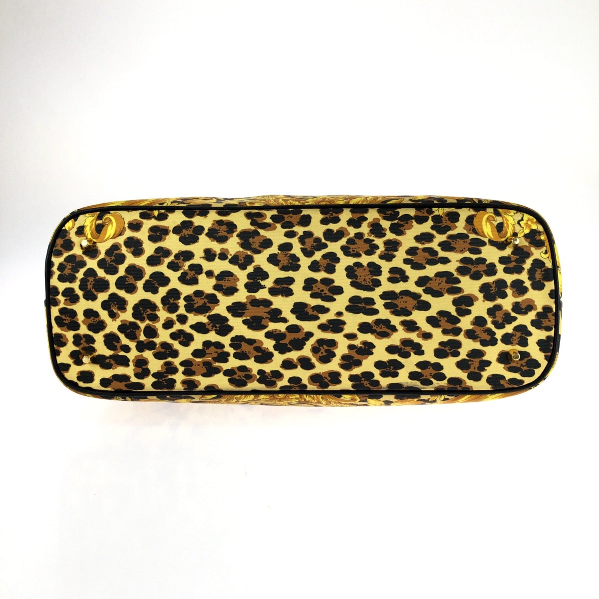 25635
VERSACE ヴェルサーチ ヴィンテージ バロック イエロー ブラック ゴールド金具 PVC / レザー ハンドバッグ ミニボストンバッグ レディース AB23