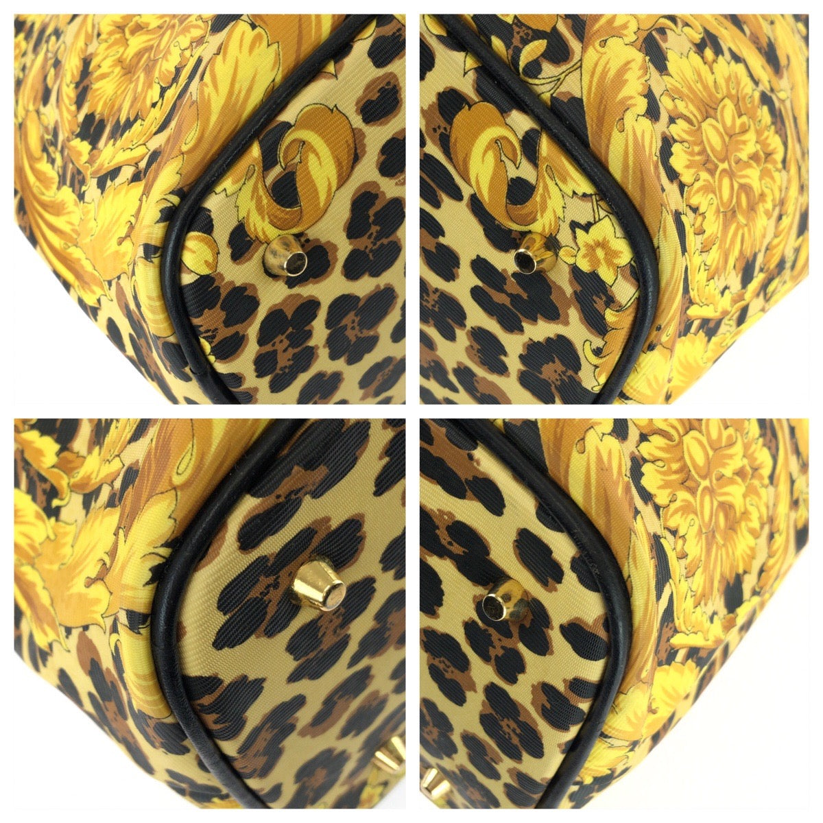 25635
VERSACE ヴェルサーチ ヴィンテージ バロック イエロー ブラック ゴールド金具 PVC / レザー ハンドバッグ ミニボストンバッグ レディース AB23