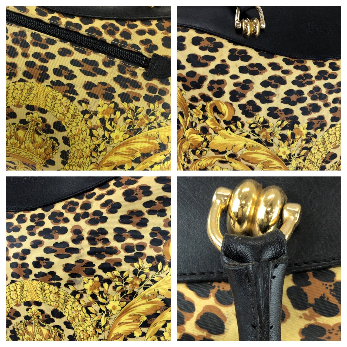 25635
VERSACE ヴェルサーチ ヴィンテージ バロック イエロー ブラック ゴールド金具 PVC / レザー ハンドバッグ ミニボストンバッグ レディース AB23