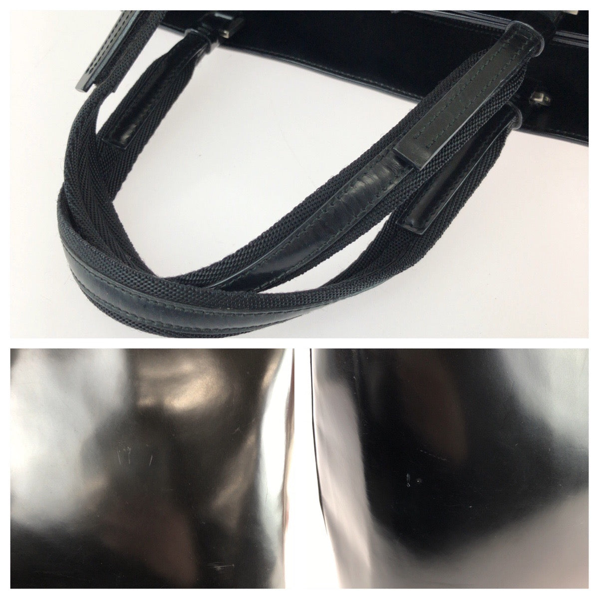 25639
PRADA プラダ ブラック 黒 シルバー金具 パテントレザー トートバッグ ハンドバッグ レディース ABP42