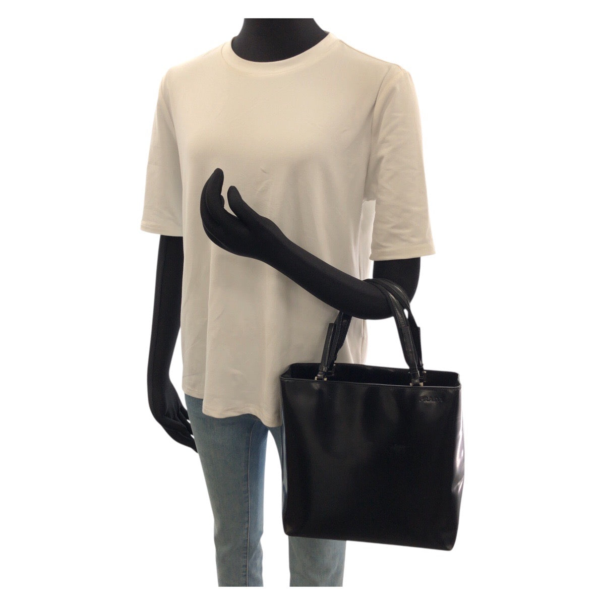 25639
PRADA プラダ ブラック 黒 シルバー金具 パテントレザー トートバッグ ハンドバッグ レディース ABP42