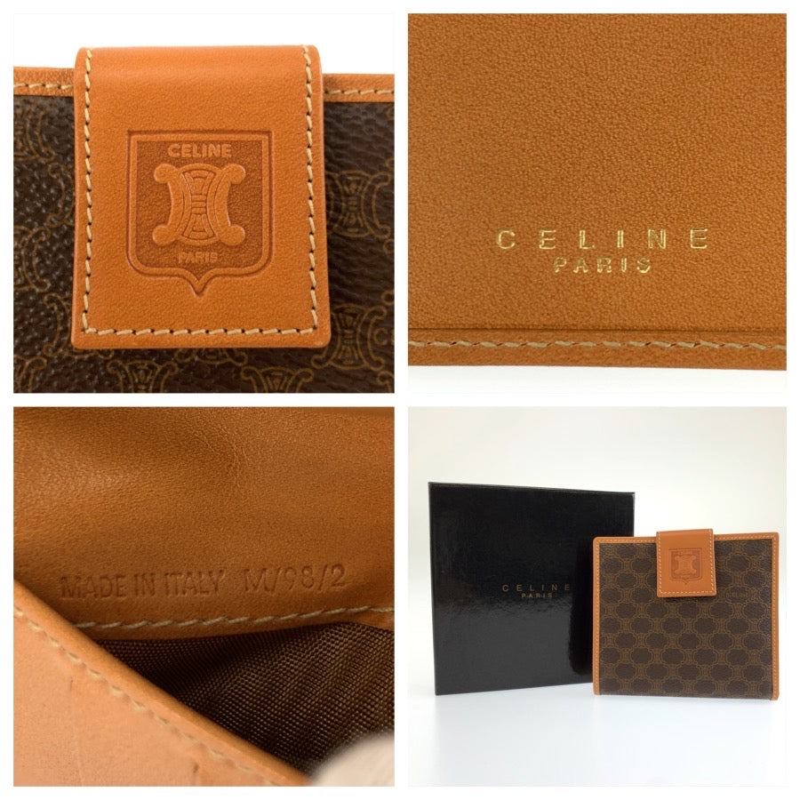 25645
CELINE セリーヌ ヴィンテージ マカダム ブラウン PVC / レザー M/98/2 折り財布 コンパクトウォレット レディース A28