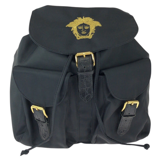 25651
VERSACE ヴェルサーチ ヴィンテージ メデューサ ブラック 黒 ゴールド金具 ナイロン リュックサック バックパック レディース A37