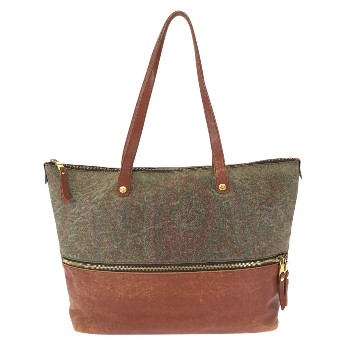 25654
ETRO エトロ ヴィンテージ アルニカ ペイズリー ブラウン ゴールド金具 PVC / レザー 1G501 トートバッグ ショルダーバッグ レディース B8