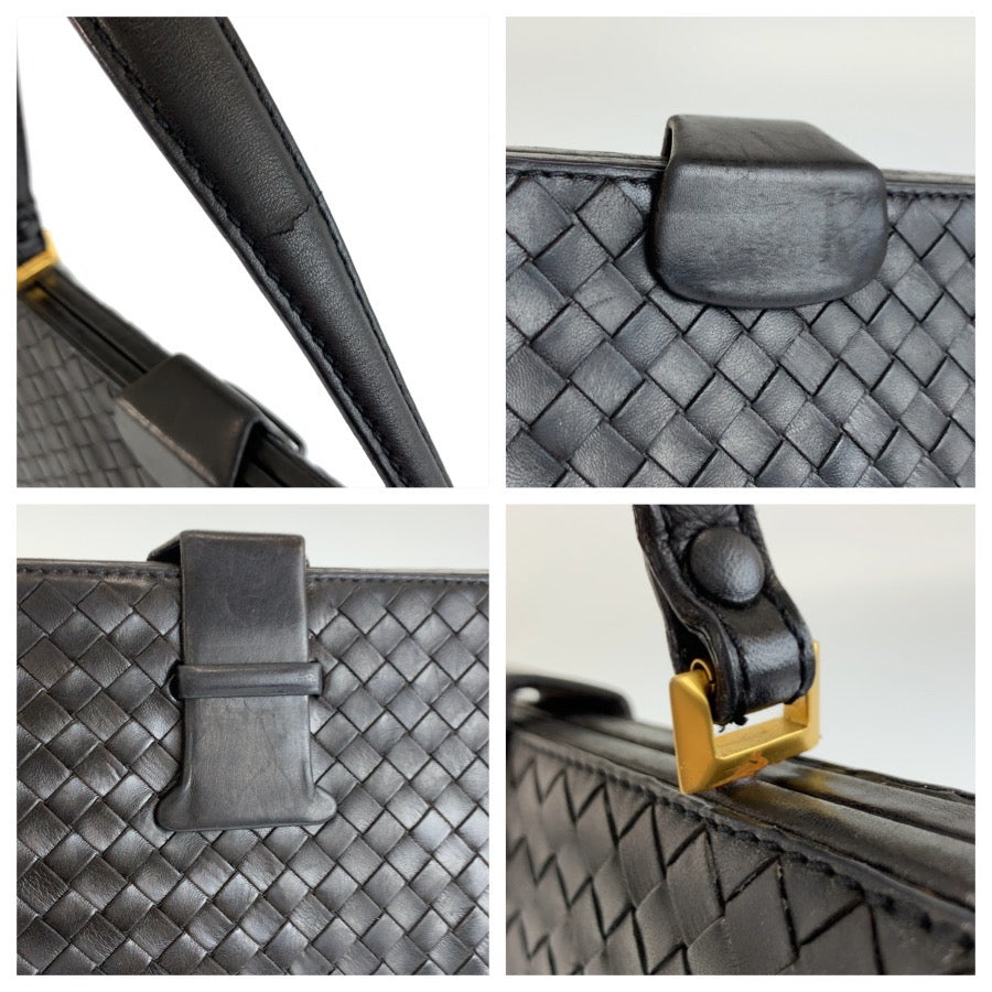 25655
BOTTEGAVENETA ボッテガヴェネタ ヴィンテージ イントレチャート ブラック 黒 ゴールド金具 レザー ハンドバッグ レディース ABP56