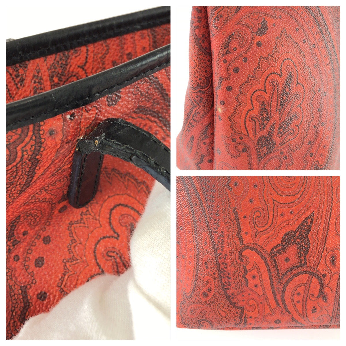 25657
ETRO エトロ ペイズリー レッド ブラック ゴールド金具 PVC / レザー 1D008 トートバッグ ショルダーバッグ レディース B3
