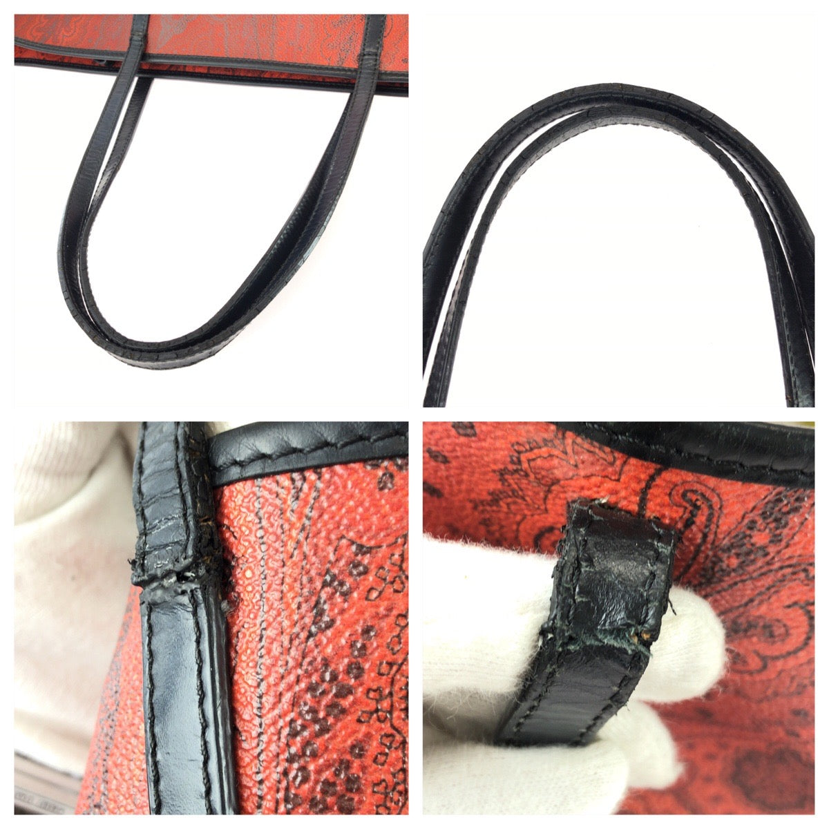 25657
ETRO エトロ ペイズリー レッド ブラック ゴールド金具 PVC / レザー 1D008 トートバッグ ショルダーバッグ レディース B3