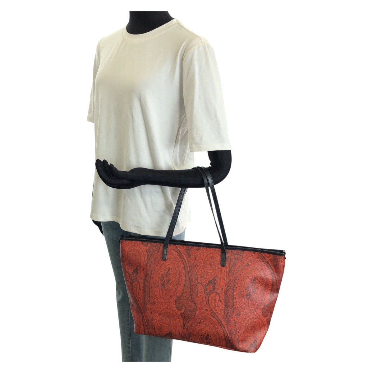 25657
ETRO エトロ ペイズリー レッド ブラック ゴールド金具 PVC / レザー 1D008 トートバッグ ショルダーバッグ レディース B3