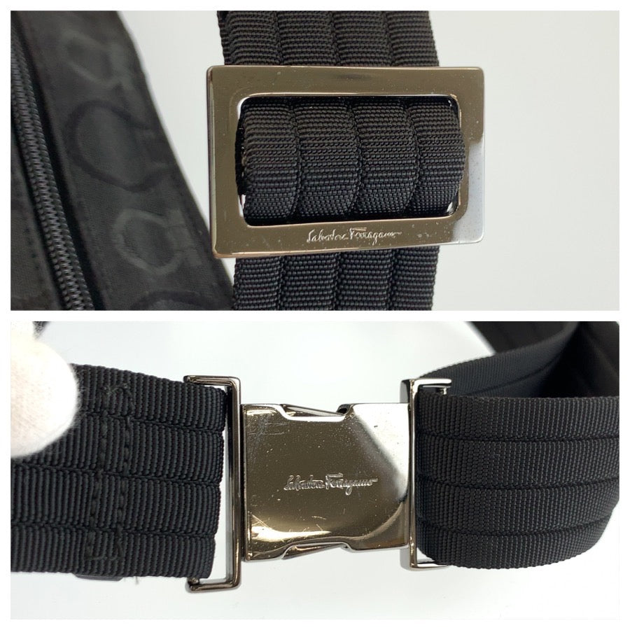 25659
Salvatore Ferragamo サルヴァトーレフェラガモ ガンチーニ柄 ブラック 黒 シルバー金具 キャンバス EX-22 5811 ボディバッグ ウエストポーチ レディース ABP28