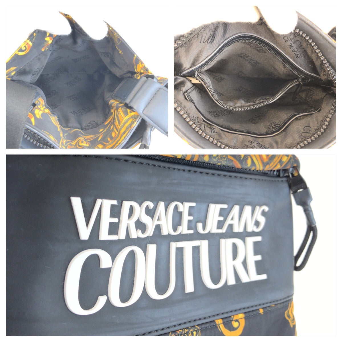 25662
Versace Jeans ヴェルサーチ ジーンズ クチュール ブラック イエロー ナイロン ショルダーバッグ サコッシュ レディース ABP17